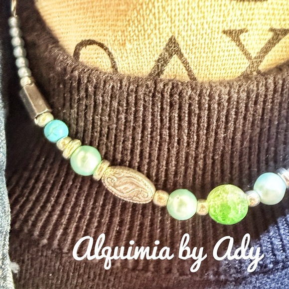 Silver and turquoise colorful bold beaded necklace - Picture 3 of 4